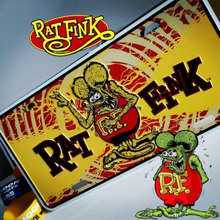 Rat Fink Retro Motorcycle Trendy License Plate Modified Car Motorcycle Metal Aluminum Decorative License Plate