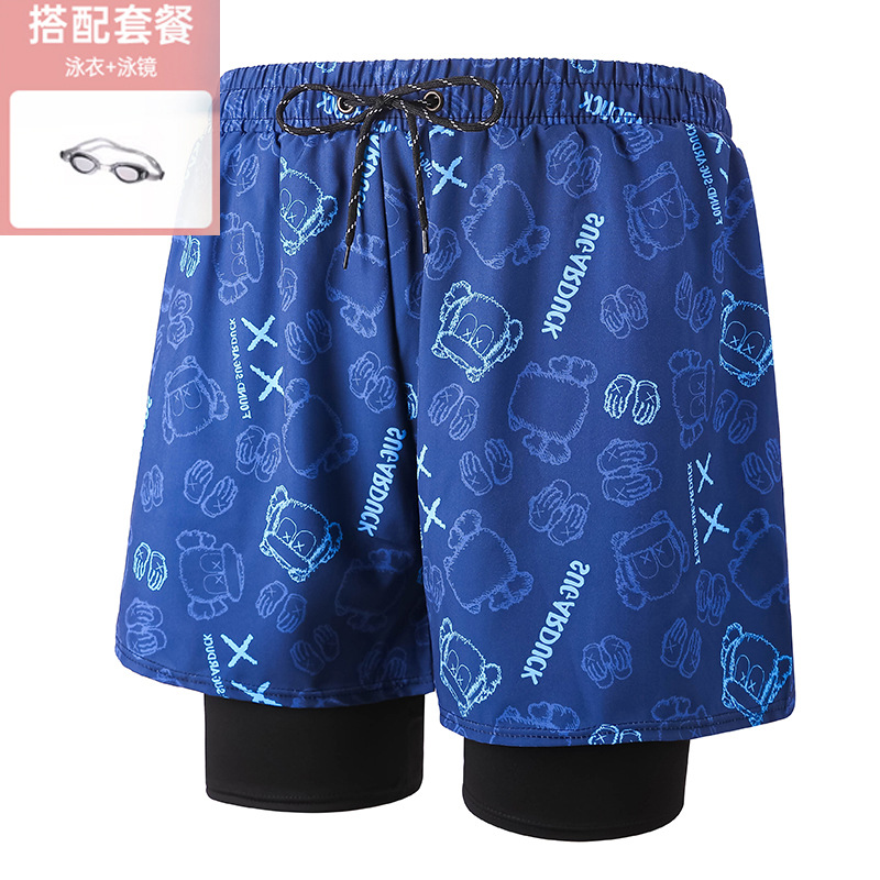 Blue Monkey Head 001-6 Men's Swimming Trunks with Goggles