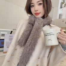冬季女韩系仿獭兔毛交叉围脖冬天学生毛茸茸围巾2024新款毛绒加厚