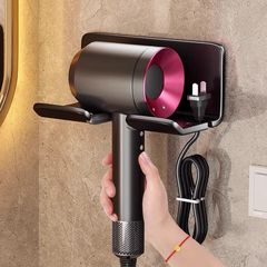 Hair dryer holder without drilling, bathroom, toilet, bathroom storage rack, wall-mounted hair dryer hanger, hair dryer stand, hairdryer shelf