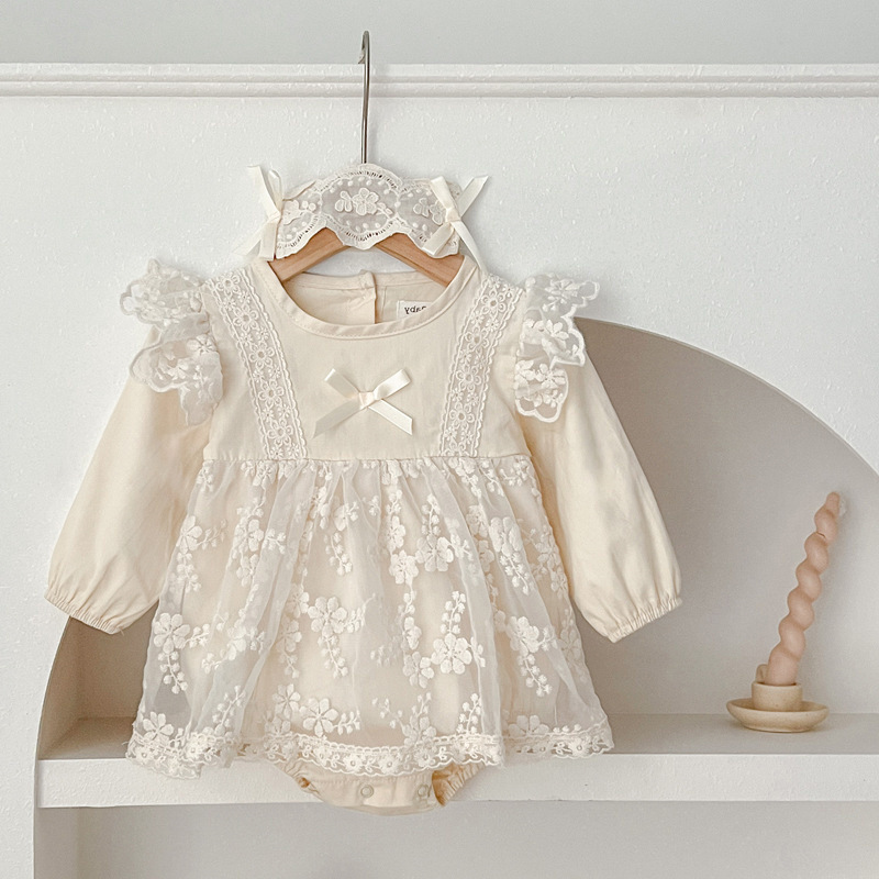 2025 Spring and Autumn New Style Infant Baby Girl Romper Korean Style Lace Trim Long Sleeve Jumpsuit Crawling Suit 2025 Spring and Autumn New Style Infant Baby Girl Romper Korean Style Lace Trim Long Sleeve Jumpsuit Crawling Suit