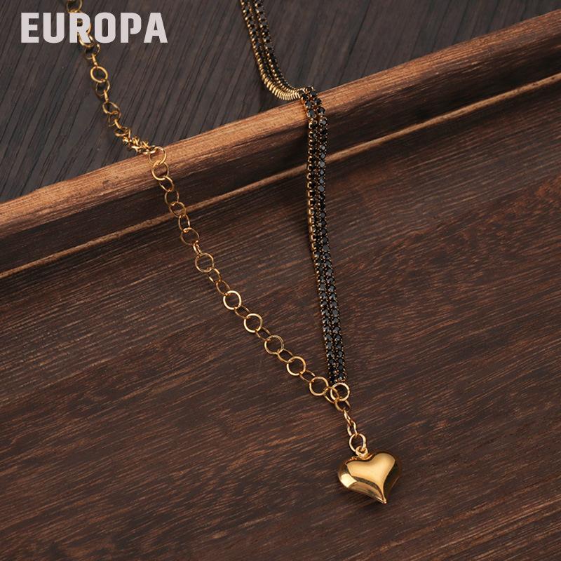 French Retro Black Diamond Claw Chain Love Necklace Clavicle Chain display picture 4