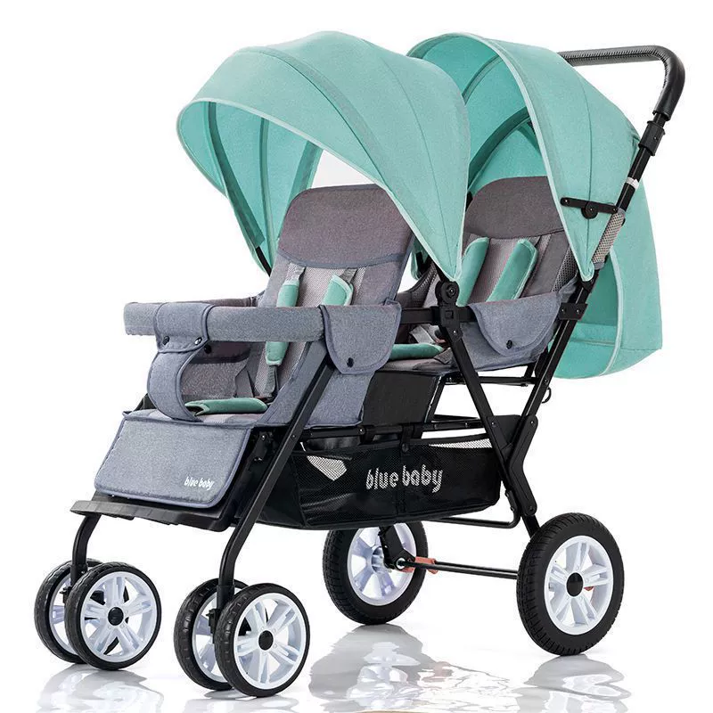 Folding stroller for twins, children's trolley for double with seat, can sit and lie
