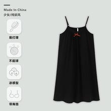 冰丝睡裙女带胸垫夏季纯欲风睡衣蝴蝶结大码多巴胺穿搭家居服外穿