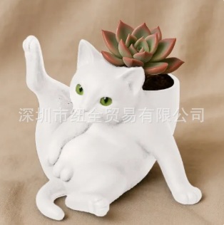 跨境新品Fun Grooming Cat Planter 趣味猫咪美容花盆 桌面摆件|undefined