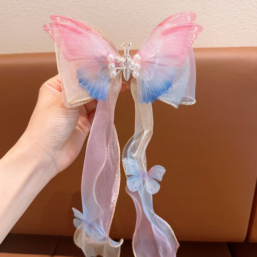 Moving butterfly mesh streamer hairpin  new bow children's hairpin headdress girls clip hair accessories