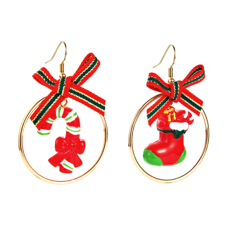 Christmas Series Ring Resin Boots Bow Snowflake Hat Earrings Wholesale Nihaojewelry display picture 8