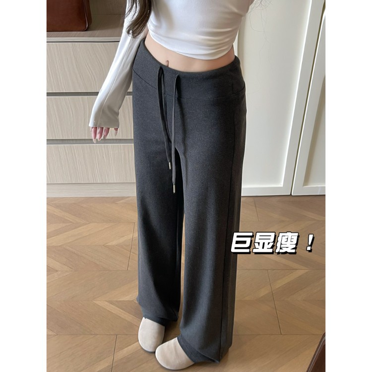 灰色运动裤女春秋25年新款高腰阔腿垂感显瘦秋季直筒窄版休闲卫裤