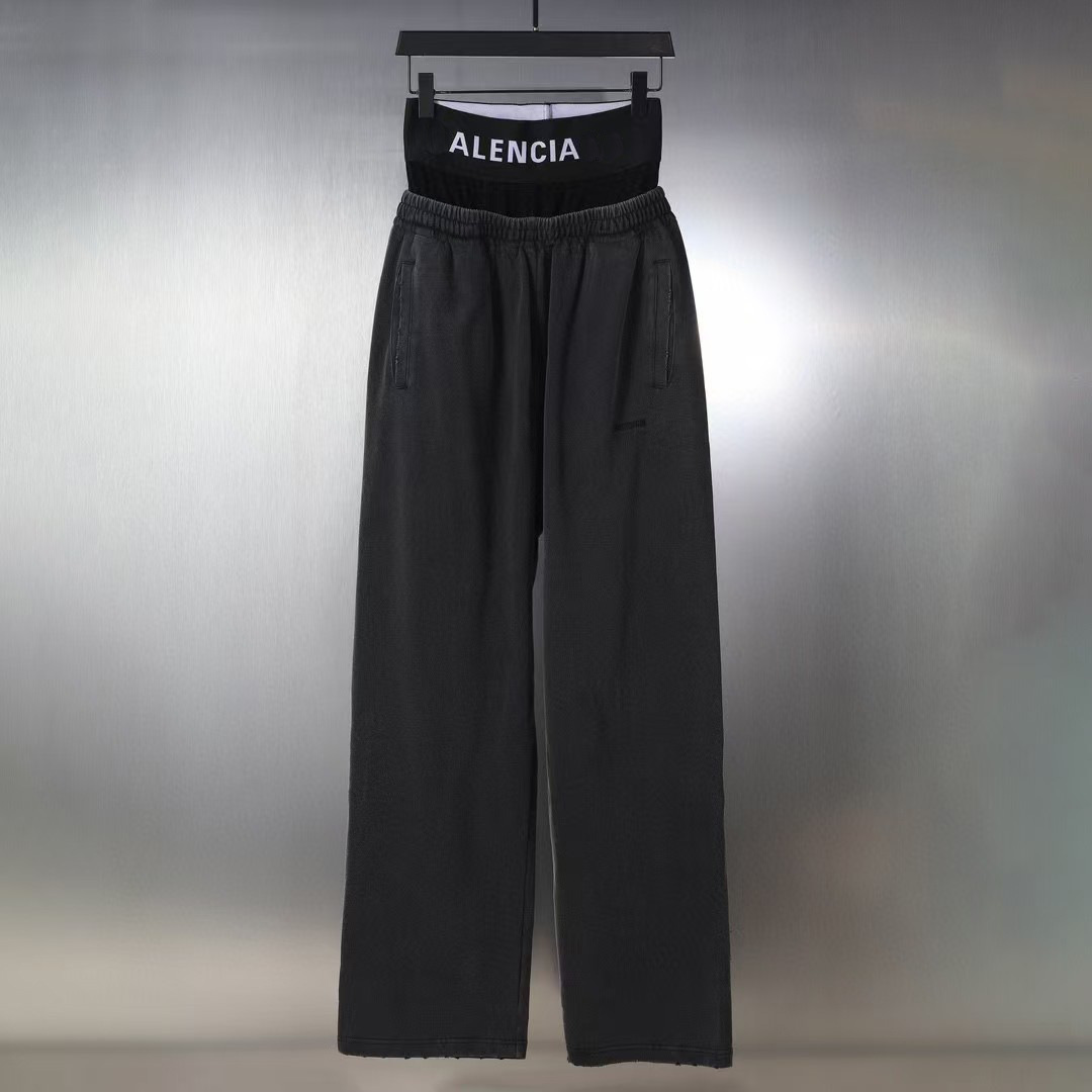 High Version New 24ss Fake Two-piece Underwear Stitching Loose Casual High Waist Stretch Trousers for Men and Women