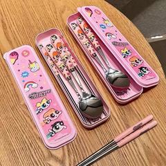 スプーン ステンレス製 高級感 パワーパフガールズ 304セラミック スプーン＆フォーク 便利食器 学生専用 スプーン＆箸セット
