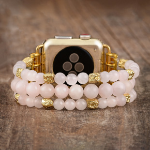 Cross-border e-commerce supply pink crystal strap beaded Apple elastic rope watch strap bohemian style watch strap