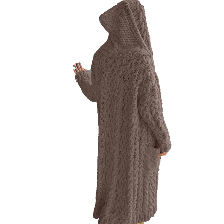 Comercio exterior transfronterizo 2023 europeo y americano nuevo cardigan Twist trenza estilo perezoso con capucha cardigan largo suéter Otoño e Invierno ropa de mujer image 6