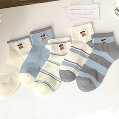 可愛卡通小狗襪子女 夏季新品ins風精品刺繡吸汗透氣條紋短襪女襪