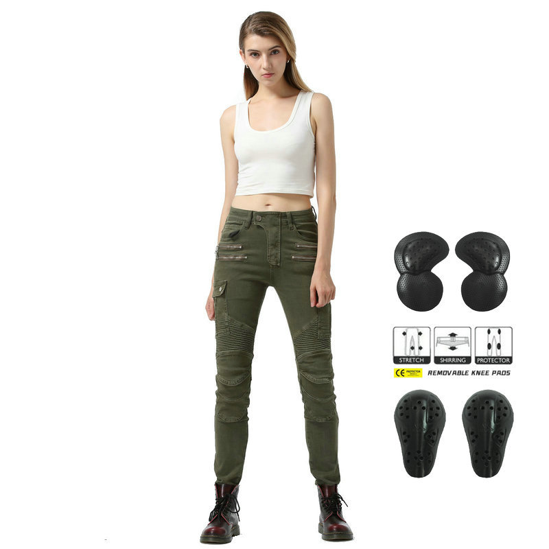 LOONG BIKER pantalones vaqueros estilo Harley de las mujeres de la motocicleta que monta la motocicleta ocasional que compite con los pantalones anti-caída