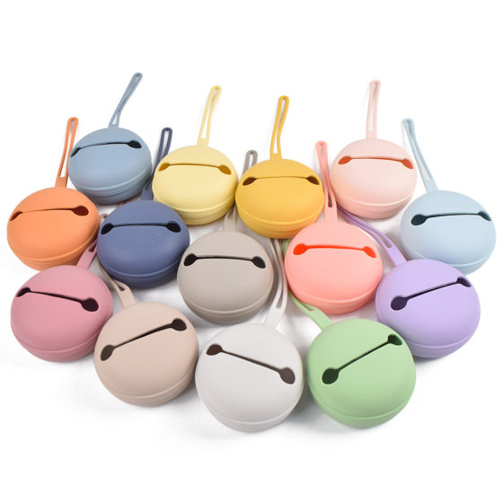 Food grade pacifier storage bag baby nipple silicone bag with lanyard portable dustproof nipple storage bag