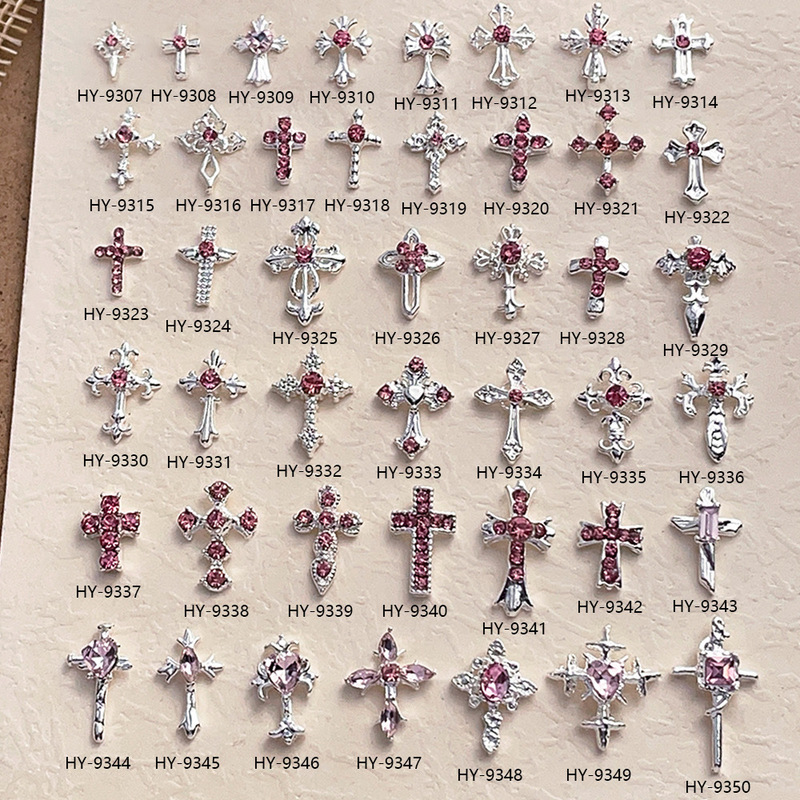 Wearable Nail Jewelry, Rhinestone Cross, Nail Art Jewelry, Pink Metal Nail Decoration Accessories, Various Optional Accessories