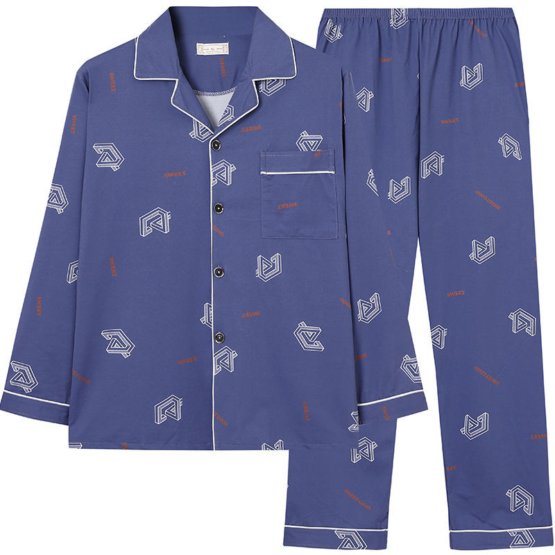 Pijamas pantalones de manga larga para hombre primavera y otoño verano más tamaño % Algodón puro verde de mediana edad cardigan homewear traje de dos piezas