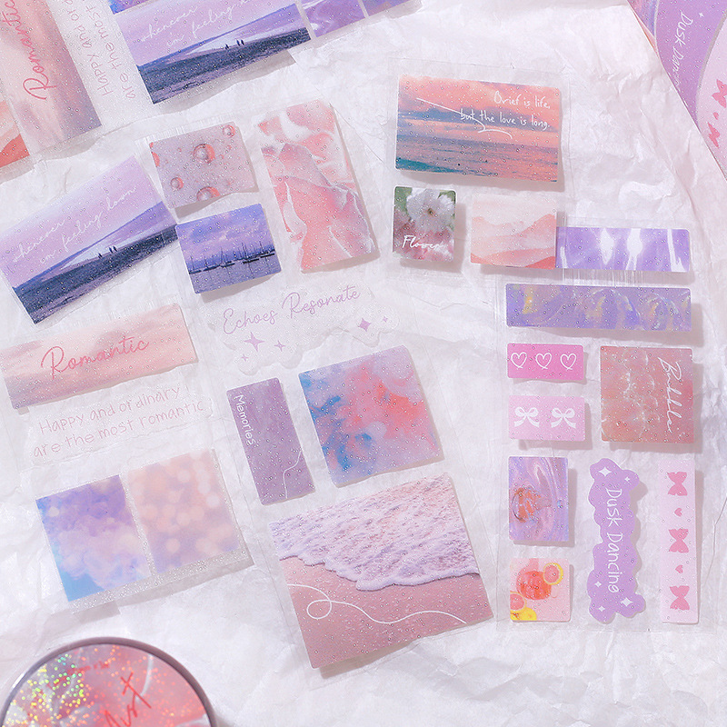 NOTA PARA la cinta adhesiva PET de corte de troquela de arena flash es mejor que perseguir el viento para frescar la cinta adhesiva de la tienda de mano de ensueño paisaje