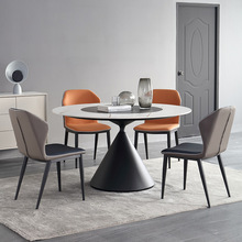 意式极简约岩板餐桌椅内嵌式旋转家用设计师网红岩板圆餐桌带转盘