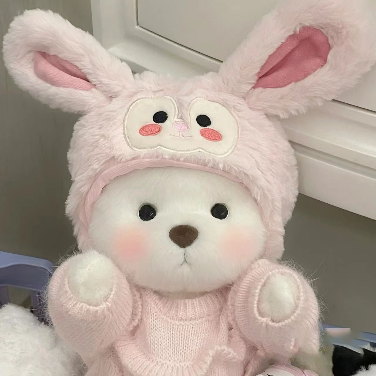 Medio Lina conjunto oso muñeca suéter traje Panda suéter + Panda sombrero cerveza CAMBIO DE MUÑECA