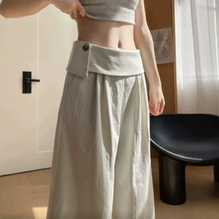 水泥灰设计感屁帘阔腿裤女夏季高腰慵懒垂感小个子褶皱西装休闲裤