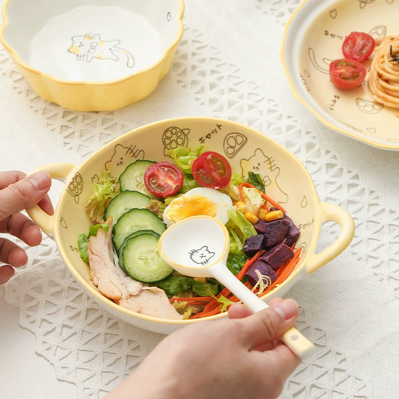 Кот Orange, миска для кота, блюда, набор столовых приборов для стола палочки, набор посуды: чаши для риса, блюдо, комплект, перемещение в новый дом, керамический милый
