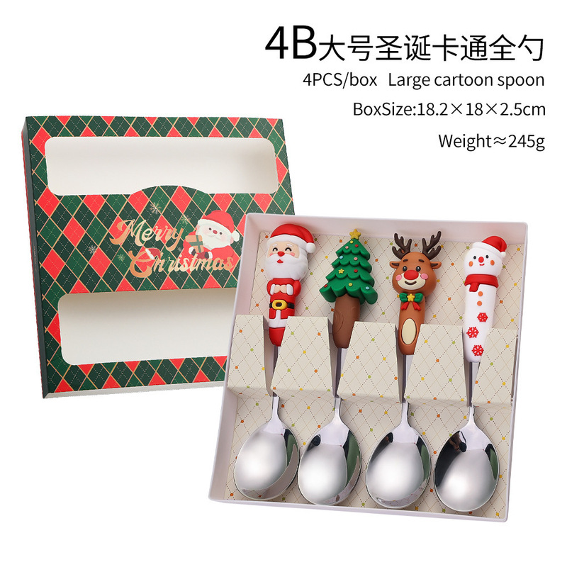跨境圣诞勺子餐具套装 可爱卡通圣诞公仔老人圣诞树创意勺叉礼盒|undefined