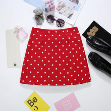 森系红色波点西装裙2025夏季女装高腰显瘦气质包臀裙一件代发9523