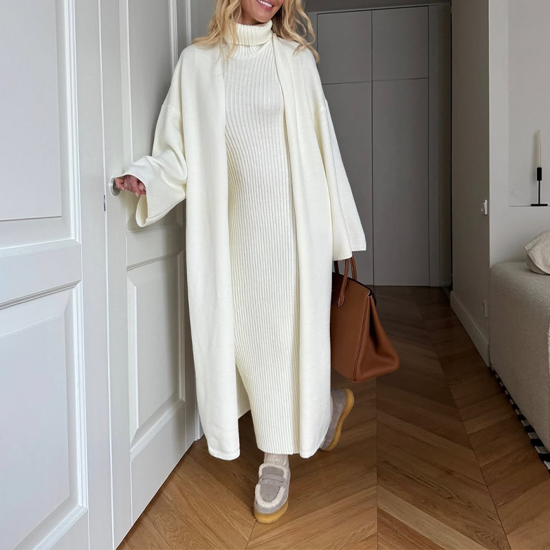 2025 Autumn and Winter New Cross-Border Russian High-Neck Slim-Fit Long Dress Cardigan Long-Sleeve Coat Sweater Set for Women 2025 Autumn and Winter New Cross-Border Russian High-Neck Slim-Fit Long Dress Cardigan Long-Sleeve Coat Sweater Set for Women
