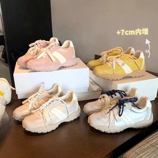 Cowhide Retro German Training Shoes Women's 2025 New Round Toe Lace-up Casual sneaker Height-up Leather Forrest Gump Shoes