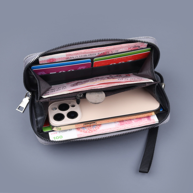 Cartera de lona para hombre, bolso largo, embrague con cremallera para hombre, bolso para teléfono móvil para hombre, ocio de mezclilla de gran capacidad