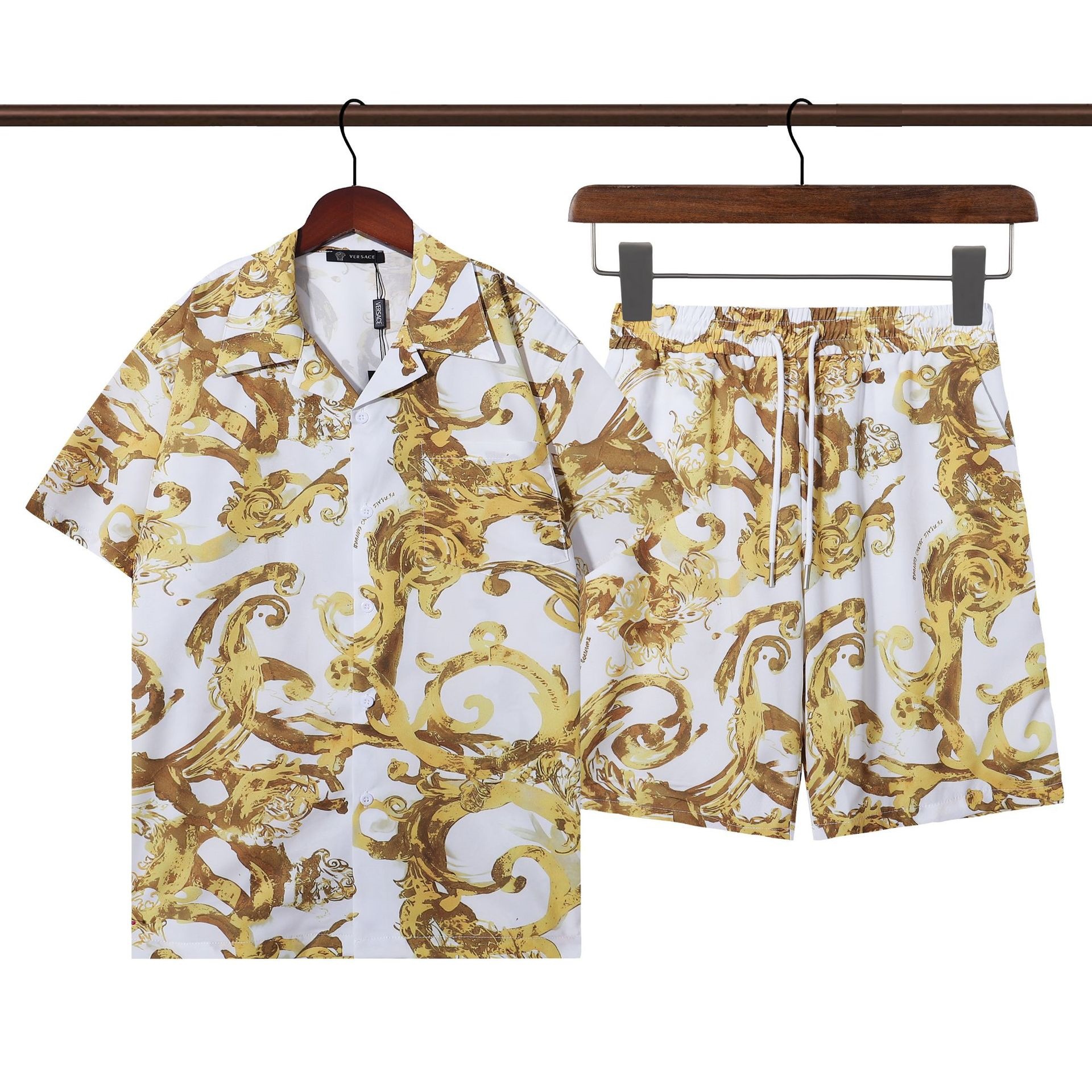 Transfronterizo de verano Amiri set clásico impresión de caju amiri camisa corta casual ropa deportiva para hombres y mujeres