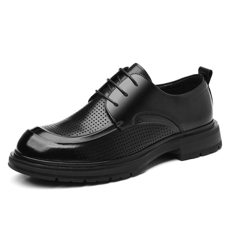 Men's Summer Hollow Out Leather Shoes Low Top Business Casual Comfortable Large Size Slip-On Dress Shoes_vogvips.com
