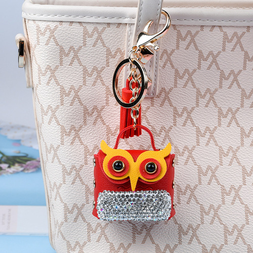 Tassel encrusted diamond owl bag car keychain women's fashion cute bag pendant creative coin purse live wholesale