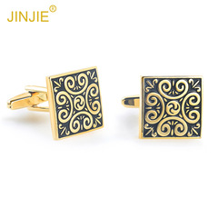 High-quality gold square retro Roman pattern metal cufflinks for export, French-style men's cufflinks wholesale