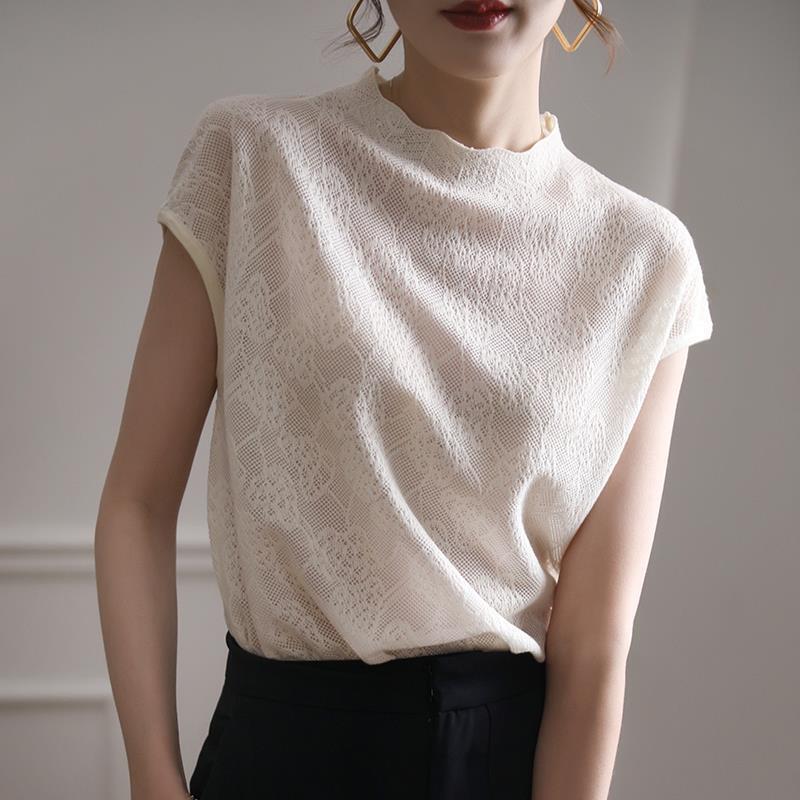 White Hollow Knitted Short-sleeved 2021 New Women's Thin Loose Knitted Sweater Base Shirt Stylish French Top