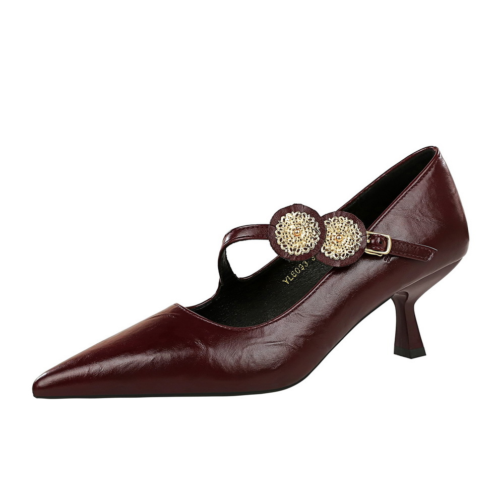 6093-K92 Fashion Banquet High Heels Thin Heels Shallow Mouth Pointed Metal Strap High Heels Single Shoes Women's Shoes