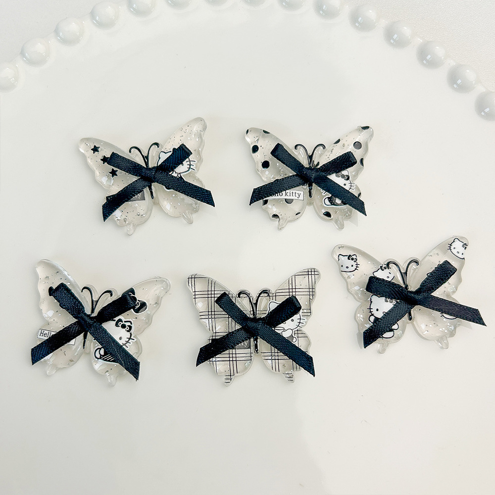 Sweet and Cool Style Black Kt Butterfly Accessories Pure Desire Ribbon Bow DIY Shoe Flower Matchinging Mobile Phone Case Hairpin Accessories