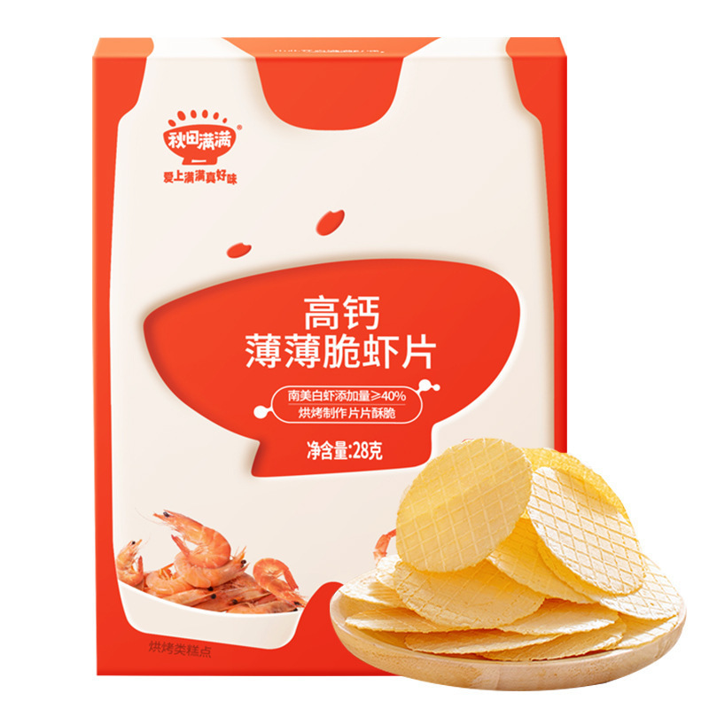 Akita Manman High Calcium Shrimp Chips 28g Non-Fried Kidsren's Snacks Without Added Salt and Sugar Enjoy Baby Snacks