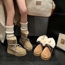 厚底雪地靴女2025新款冬季两穿东北中筒毛毛雪地棉鞋防滑加绒加厚