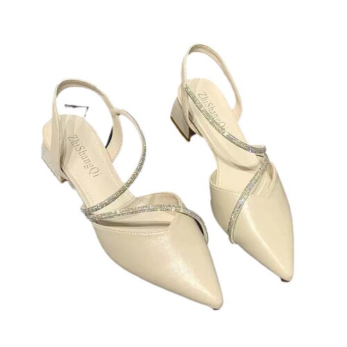 Fashionable Women's Fairy Wind Summer Cap Toe Thick Heel Water Crystal High Heels Matching Dresses Women's Shoes