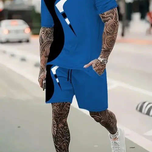 American Cross-border 2025 nueva tendencia de moda casual de manga corta cuello redondo camiseta pantalones cortos traje ME5 MA04