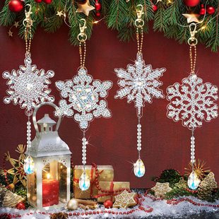 5D4 Piece Christmas Diamond Painting Kit Diamond Diamond Wind Crystal Wind Bell suit Double-sided Snowflake Decorations