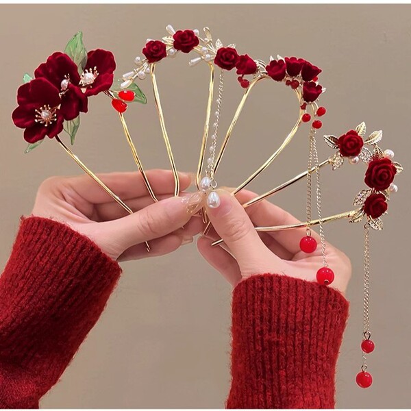 Red velvet Chinese hairpin