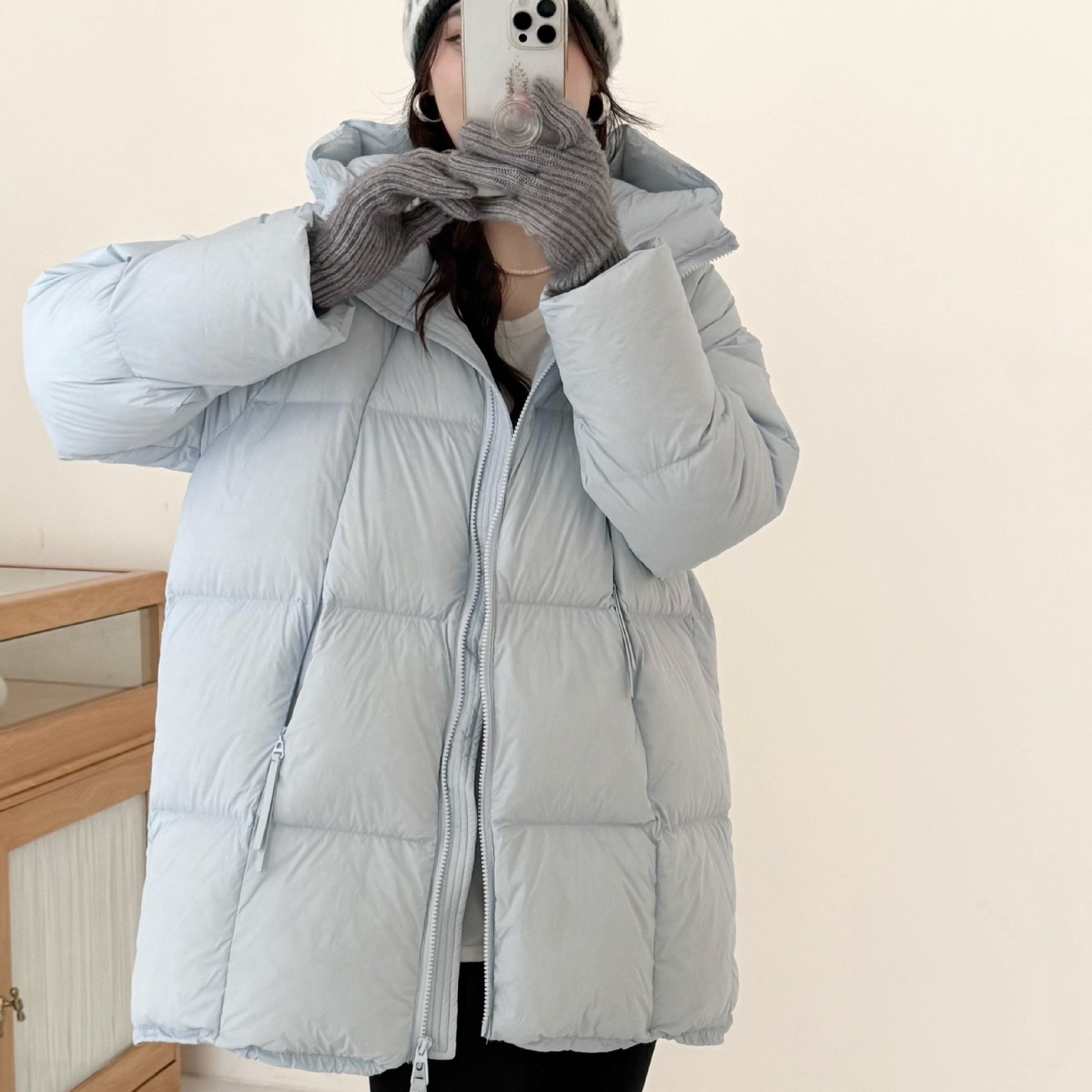 90 White Duck down Cloud Puff down Jacket Women's Mid-Length 2025 Winter New Thickened Hooded Bread Jacket