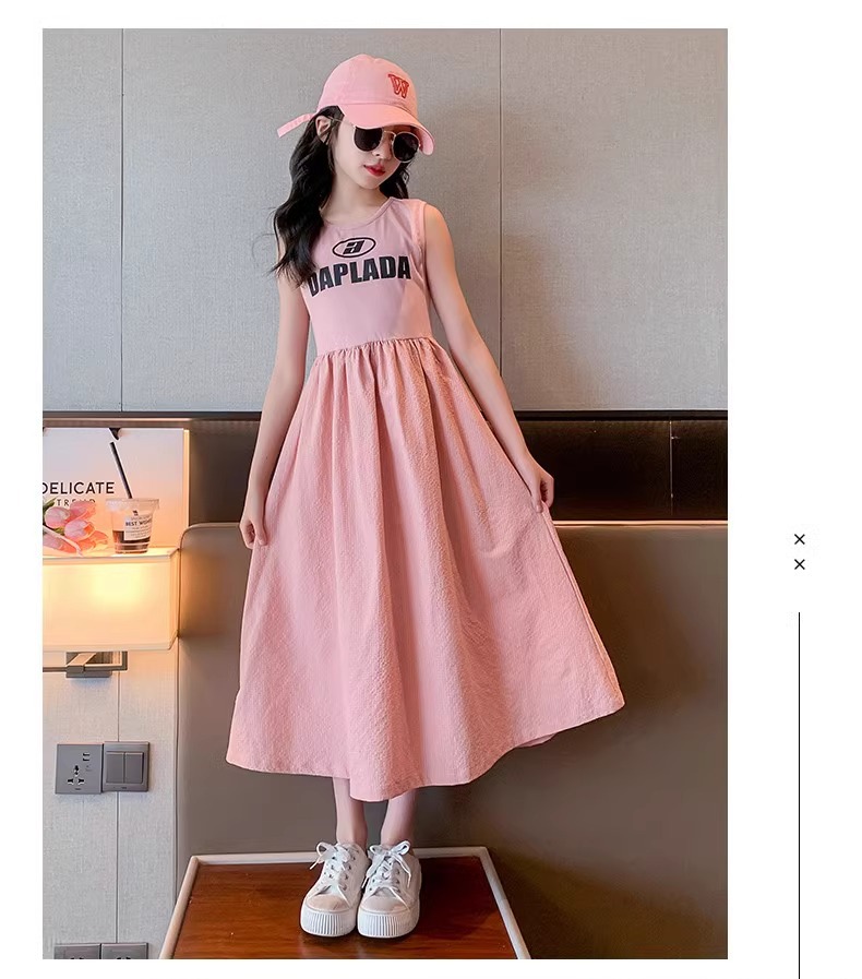 Vestito estivo per ragazze 2024 nuovo per bambini di medie dimensioni, gonna a trapezio senza maniche, senza schienale, stile western per studenti_voghion.com