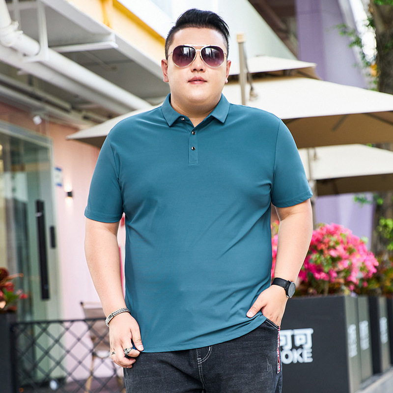 Verano hielo gordo hombre camiseta de manga corta para hombres ganancia de peso polo camiseta gordo tamaño grande suelto media manga grande