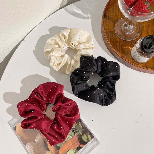 Korean high-end satin dotted large intestine hair ring fat intestine head rope French temperament silk head flower ball hair accessory