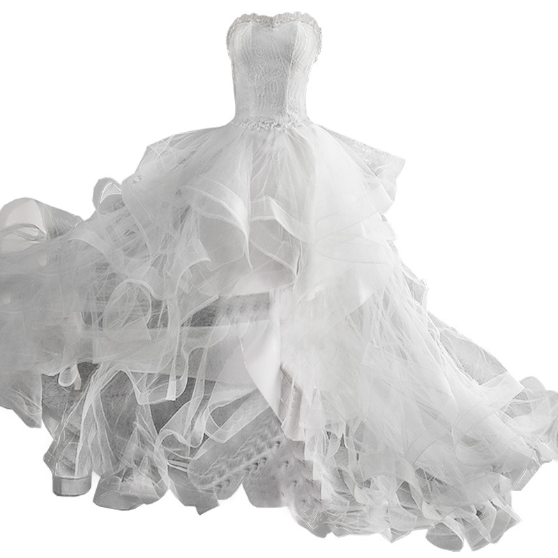 2025 Spring New Front Long Back Small Train Wedding Student Princess Puffy Cake Studio Short Dress_voghion.com