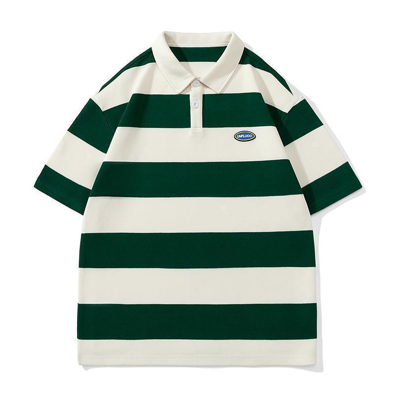 Camiseta Polo a Rayas de Algodón Heavyweight 250G Unisex para Parejas
